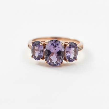 10K Rose Gold With Amethyst and Diamond Ring