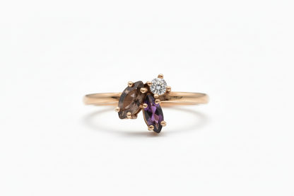 10K Rose Gold With Rhodolite, Tourmaline, and Diamond Ring