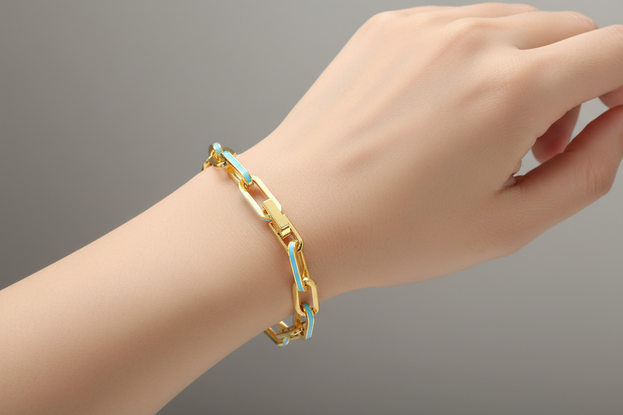 Sterling Silver Enamel Paperclip Link Bracelet