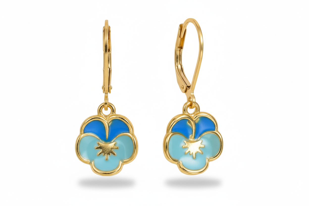Blue enamel flower earrings