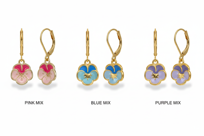 Collage of three colorful enamel flower earrings