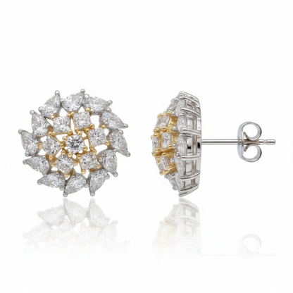 CZ Dome Cluster Stud Earrings - Forward and Side View