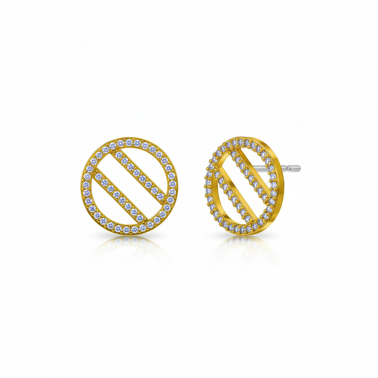 EN19272 Circle Stud Earrings - Yellow Gold Plated