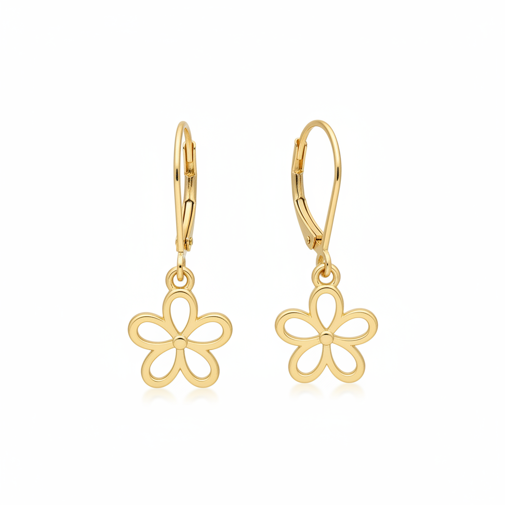 Five-Petal Flower Earrings with Smaller Charms