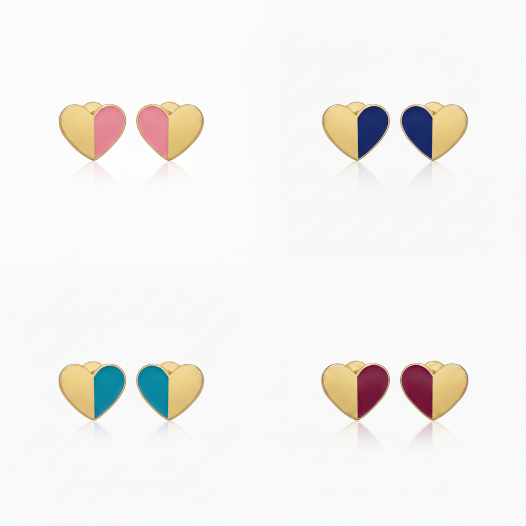 Half-Enamel Heart Earrings Color Collage