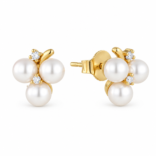 Gold Plated Triple Imitation Pearl Cluster Stud Earrings – Titanium Post