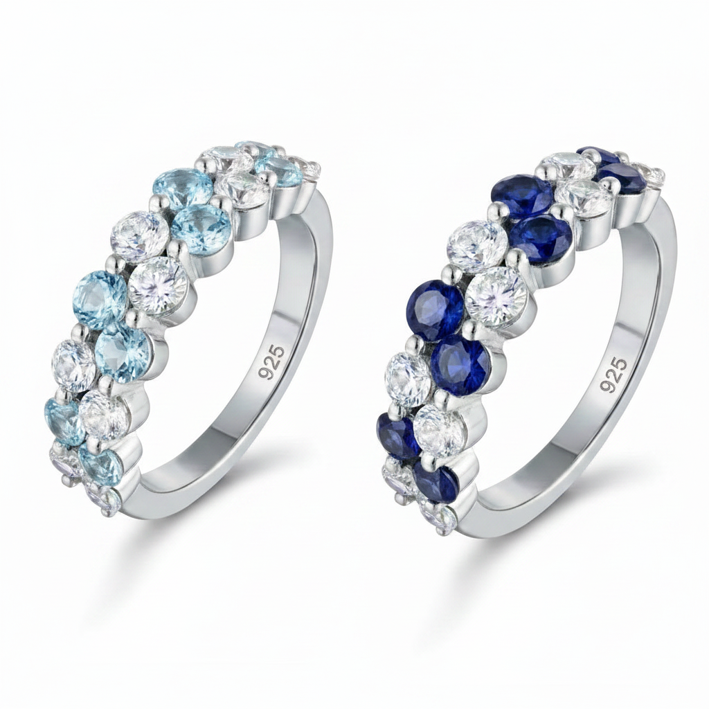 Sterling Silver Double Row CZ Band Ring