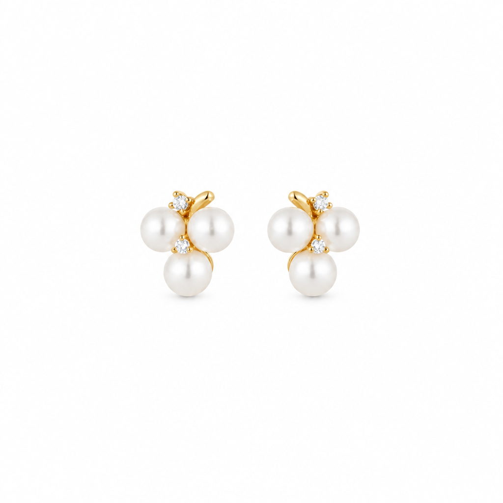 Gold Plated Triple Imitation Pearl Cluster Stud Earrings – Titanium Post