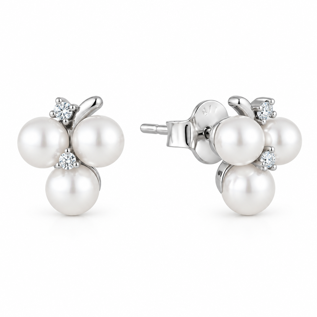 Gold Plated Triple Imitation Pearl Cluster Stud Earrings – Titanium Post
