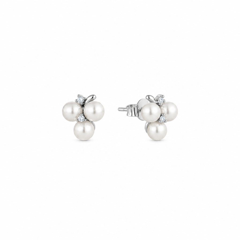 Gold Plated Triple Imitation Pearl Cluster Stud Earrings – Titanium Post
