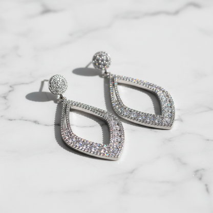 Sterling Silver Diamond-Shape CZ Drop Earrings