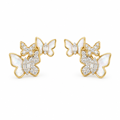 Sterling Silver Triple Butterfly Stud Earrings – White Mother of Pearl & CZ