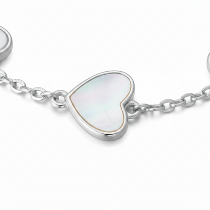 Gold Plated or Rhodium Plated Sterling Silver Mother of Pearl Heart Bracelet