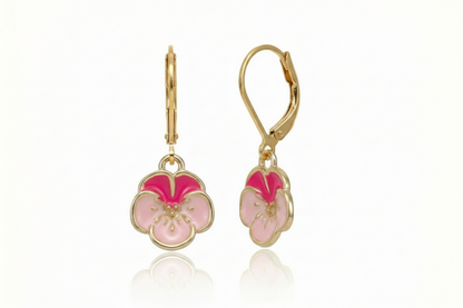Pink enamel flower earrings