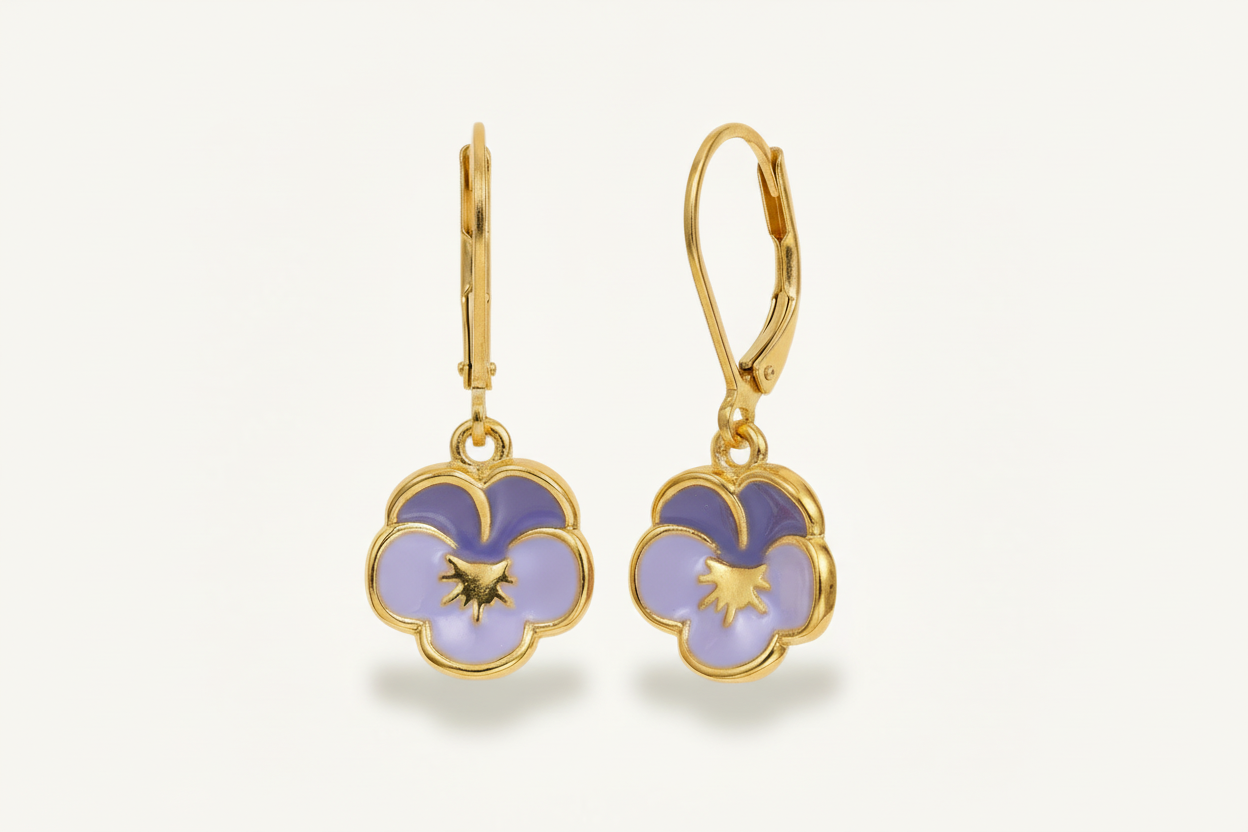 Purple enamel flower earrings