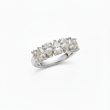 Ring with alternating pear diamonds - tilted upward