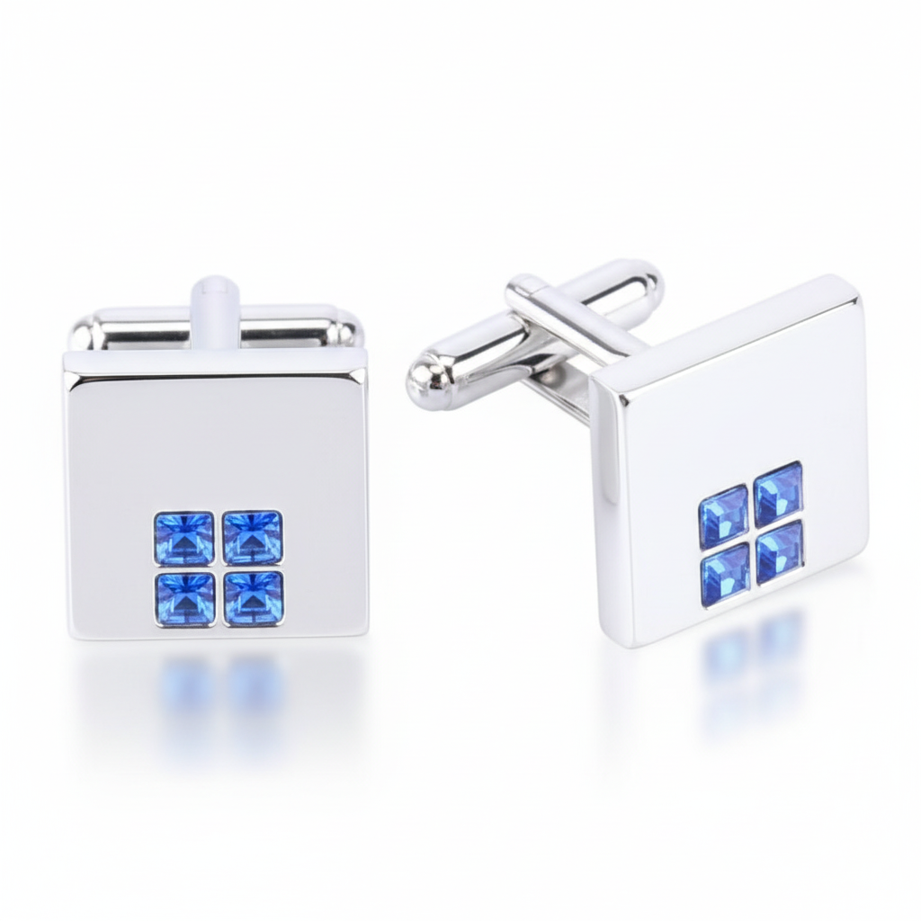 Square Cufflinks with Four Blue Off Center Stones