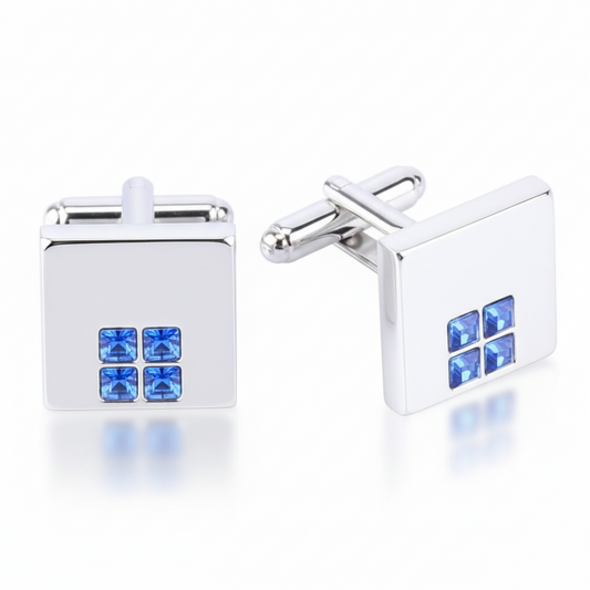 Square Cufflinks with Four Blue Off Center Stones