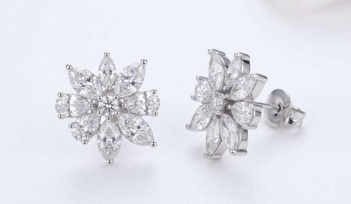 CZ Flower Cluster Stud Earrings