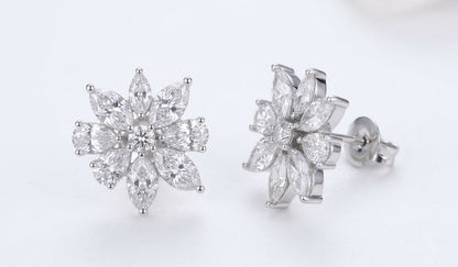 CZ Flower Cluster Stud Earrings
