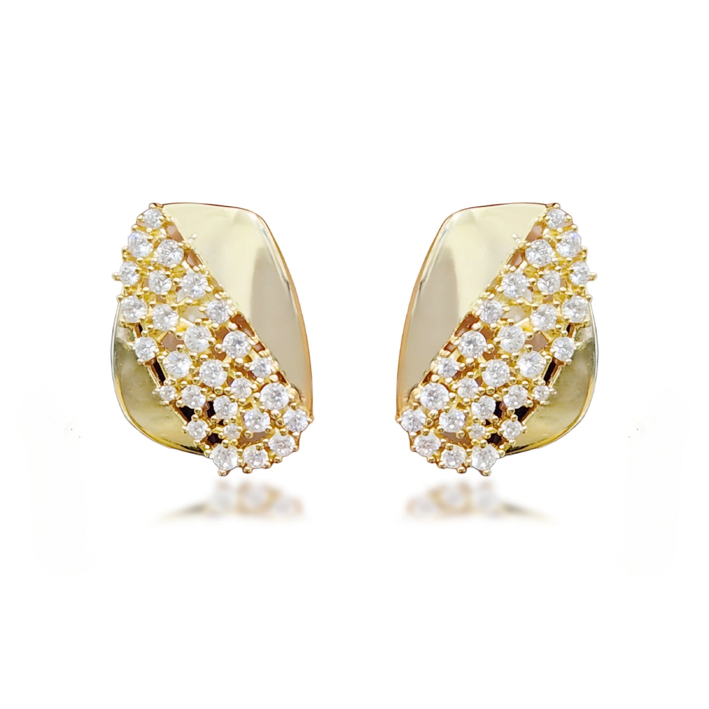 Sterling Silver Gold Plated Rectangular Shaped With CZ Stud Earrings