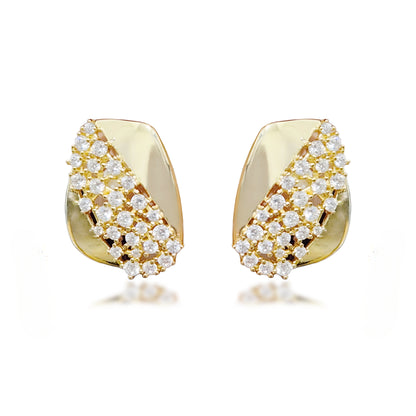 Sterling Silver Gold Plated Rectangular Shaped With CZ Stud Earrings