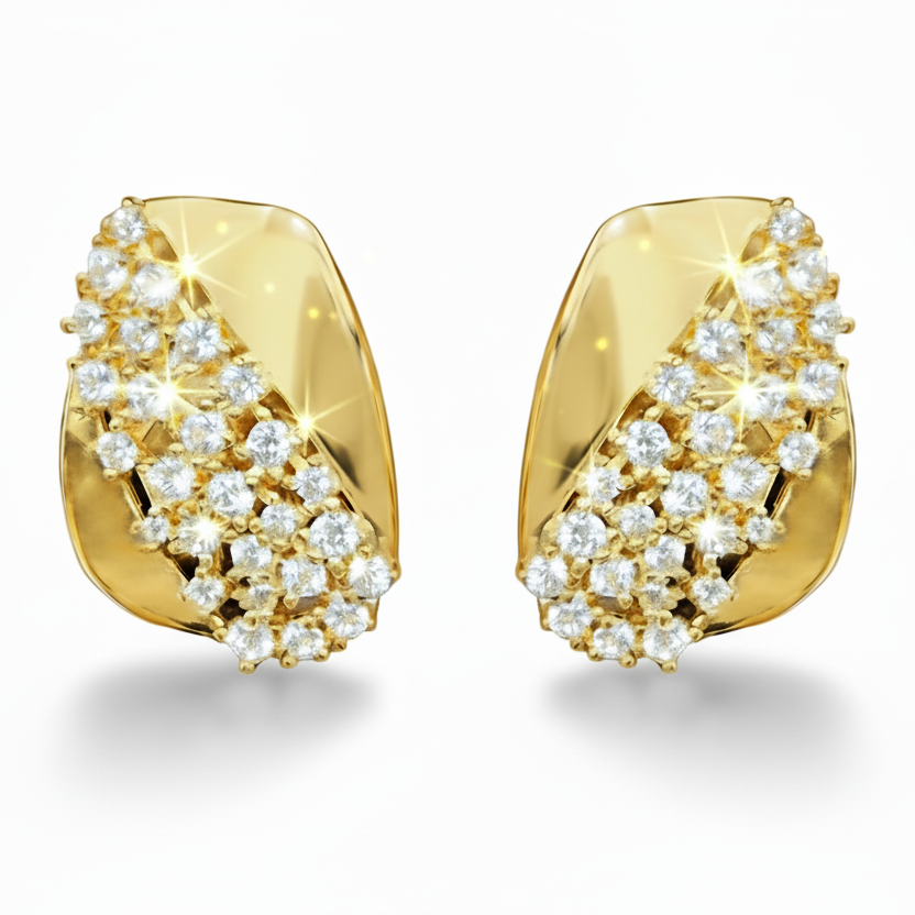 Sterling Silver Gold Plated Rectangular Shaped With CZ Stud Earrings