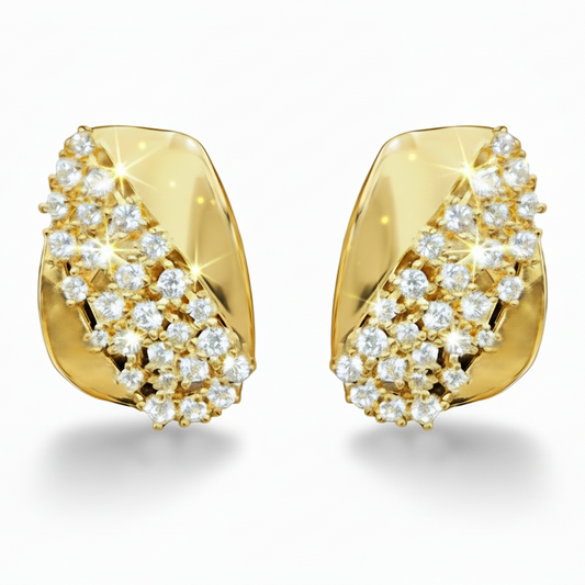 Sterling Silver Gold Plated Rectangular Shaped With CZ Stud Earrings