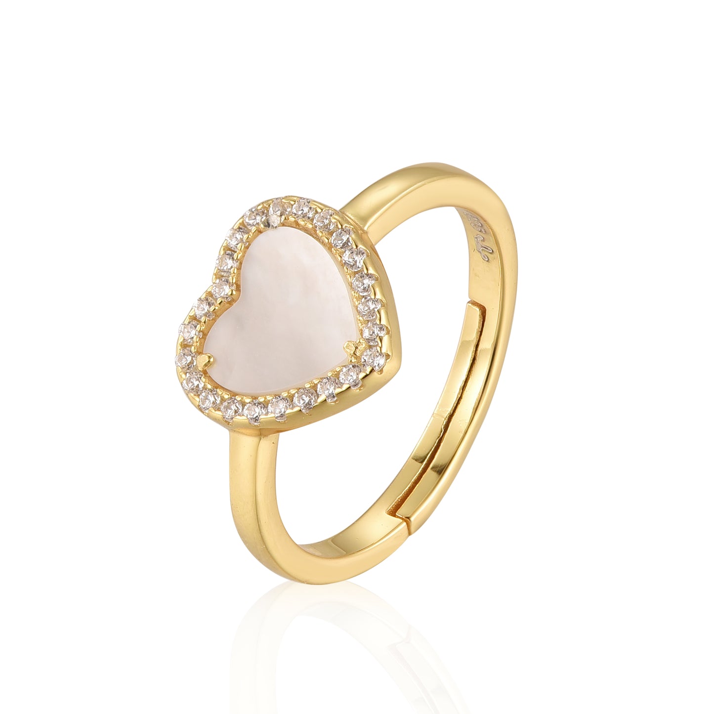 Sterling Silver Gold Plated Mother of Pearl Heart With CZ Ring