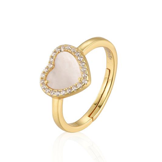 Sterling Silver Gold Plated Mother of Pearl Heart With CZ Ring