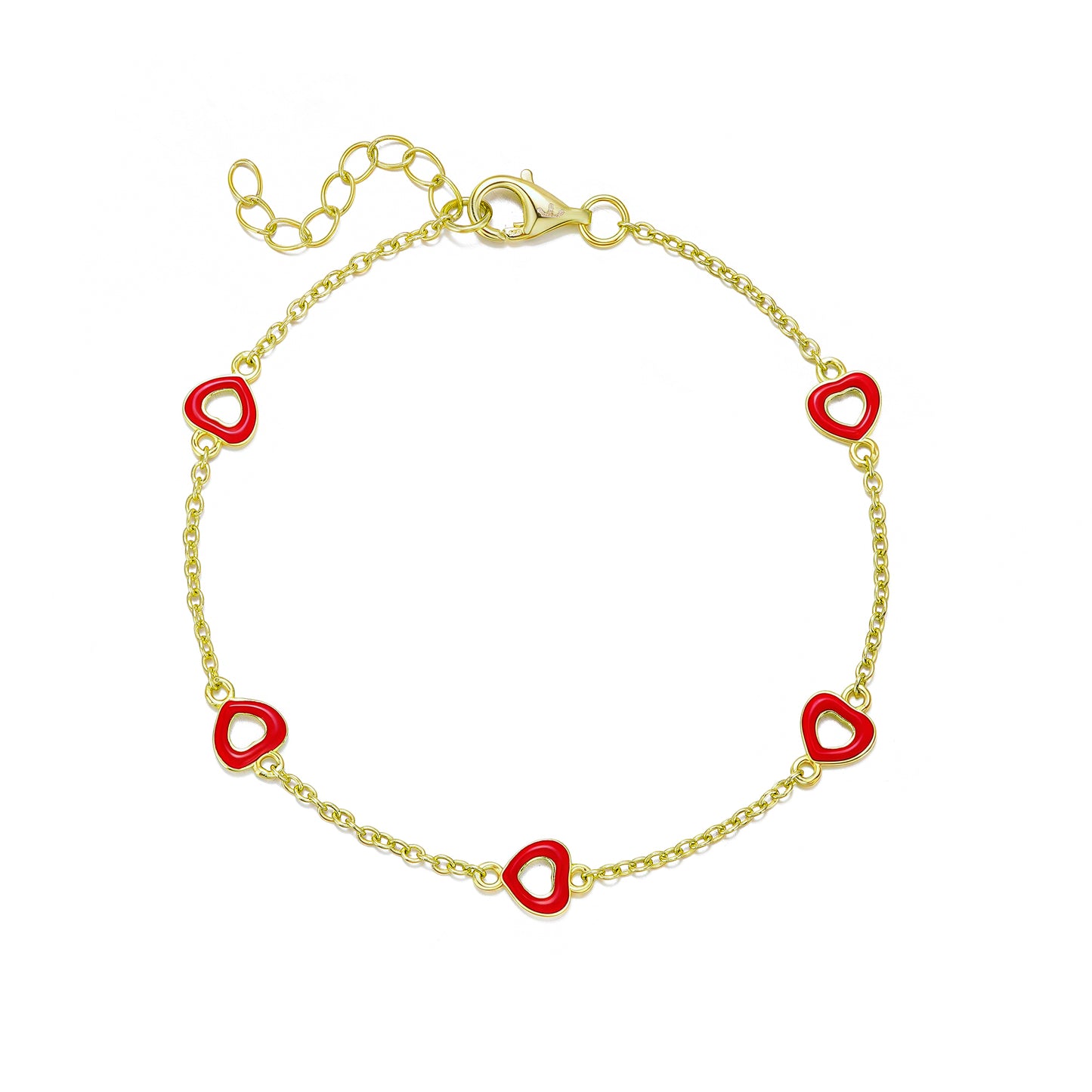 Sterling Silver Gold Plated Outline Enamel Heart Bracelet
