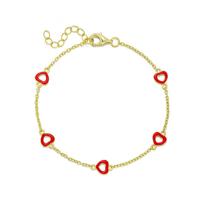 Sterling Silver Gold Plated Outline Enamel Heart Bracelet