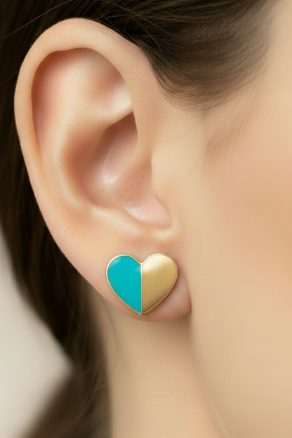 Gold-Plated Half Enamel Heart Stud Earrings - Hypoallergenic Surgical Steel Kids