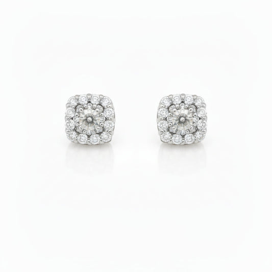 10K Gold Micropave Square Shaped Diamond Stud Earrings