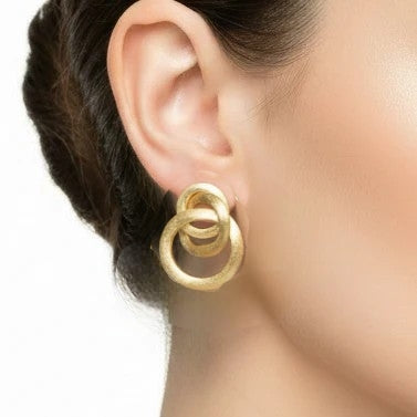 Sterling Silver Brushed Gold Plated Connected Circles Stud Earring
