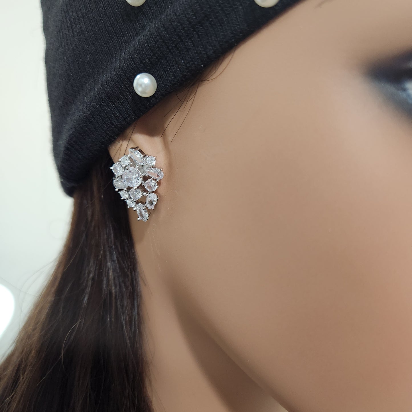 Sterling Silver Cluster Stud Earring