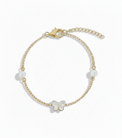 Gold Plated Sterling Silver Pearl and Mother Of Pearl Butterfly Bracelet