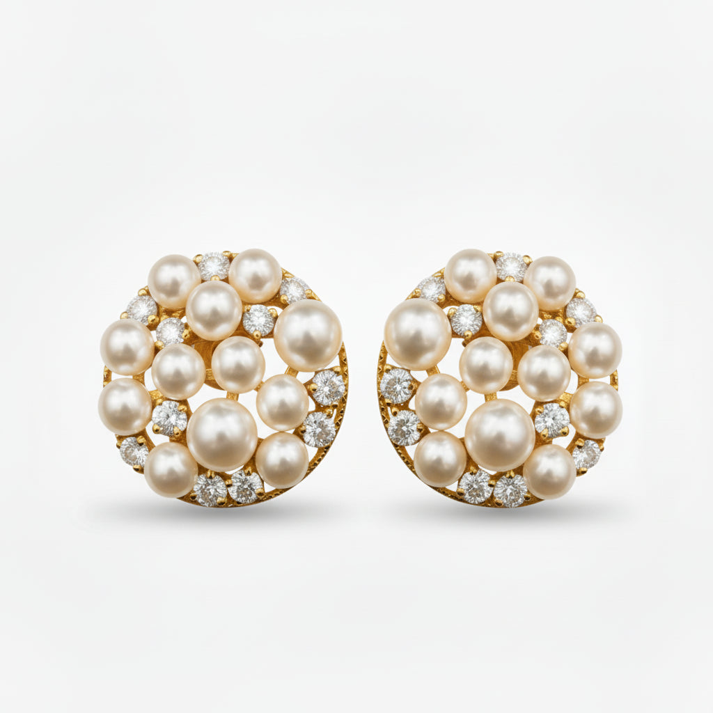 Sterling Silver Pear Shaped stones Pearl And CZ Stud earrings Earrings