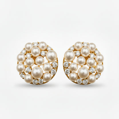 Sterling Silver Pear Shaped stones Pearl And CZ Stud earrings Earrings