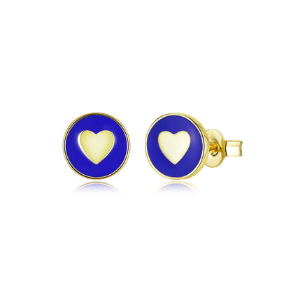 Gold-Plated Surgical Steel Enamel Heart Stud Earrings - Hypoallergenic Kids Jewelry