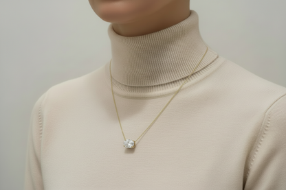 14k Gold Lab Grown Oval Shaped Diamond Solitaire Necklace
