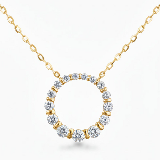 10k Gold Graduated Diamond Small Circle Necklace