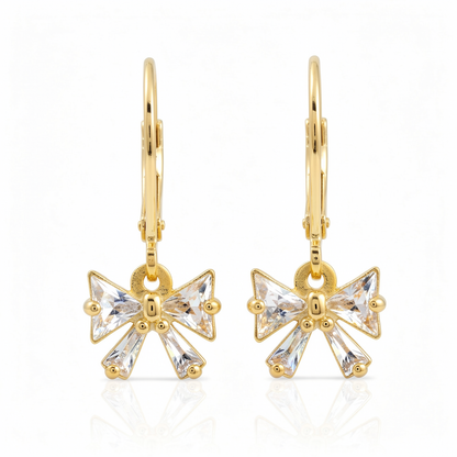 Bowknot Earrings with Triangle and Baguette CZ - Kids & Teens Surgical Steel