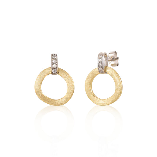 Sterling Silver Brushed Gold Plated Circle Stud Earrings