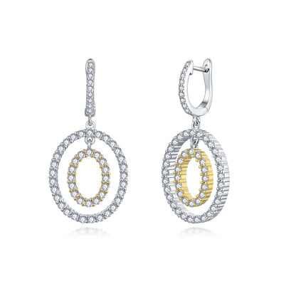 Sterling Silver Two Tone Double Oval CZ Earring