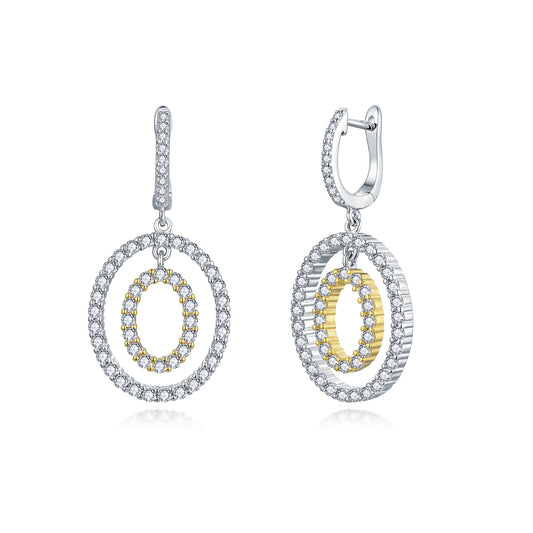 Sterling Silver Two Tone Double Oval CZ Earring