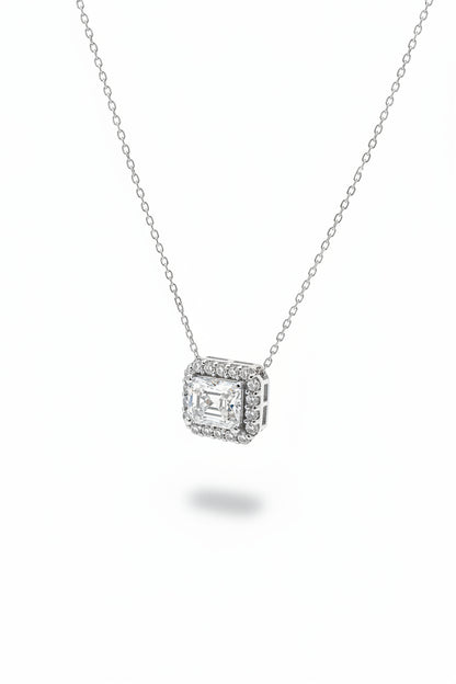 14K Radiant or Emerald Cut Halo CVD Lab Grown Diamond Necklace