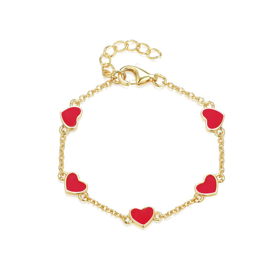 Gold Plated Sterling Silver Red Or Pink Enamel Heart Station Bracelet