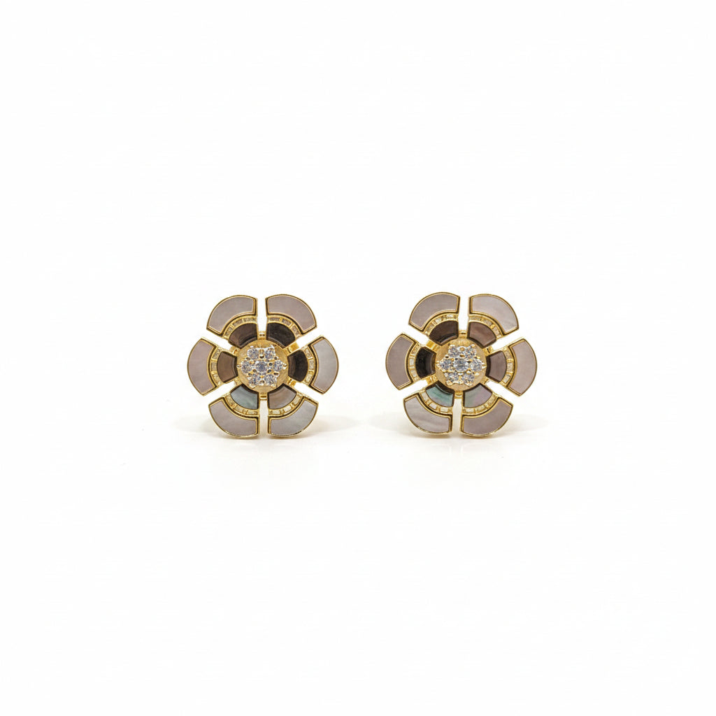 Sterling Silver Mother of Pearl With CZ Stud Earrings
