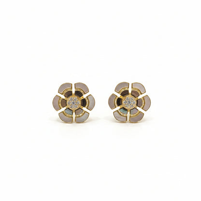 Sterling Silver Mother of Pearl With CZ Stud Earrings